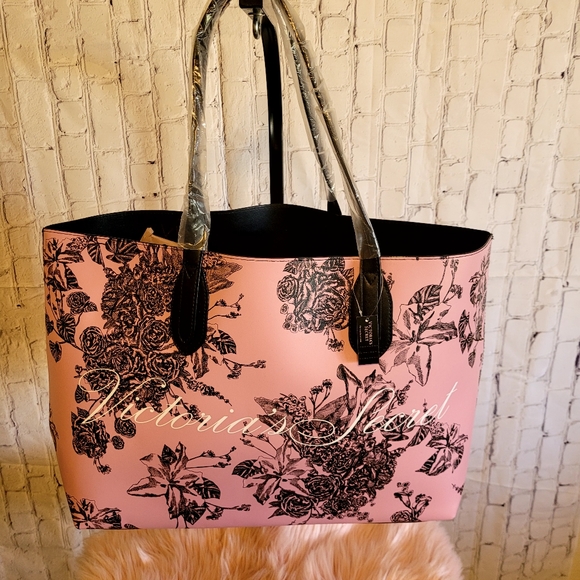 Victoria Secret Tote Pink with Black Flowers New With Tags - Picture 4 of 4
